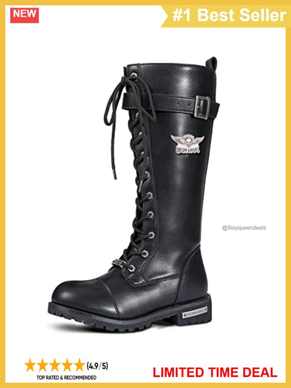 Knee High Faux Leather Motorcycle Combat Boots Lace Up Riding Boots